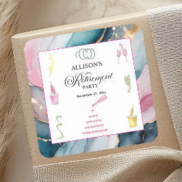 Colorful Drinks and Bottles Retirement Party Vierkante Sticker