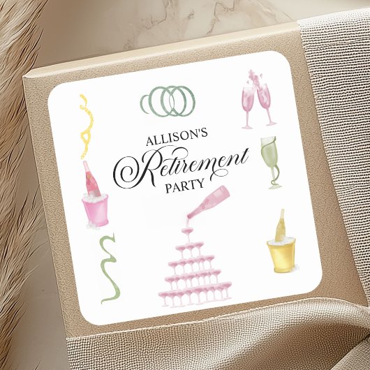 Colorful Drinks and Bottles Retirement Party Vierkante Sticker