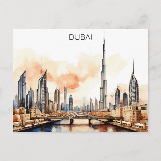 Colorful Dubai UAE Watercolor  Briefkaart (Voorkant)