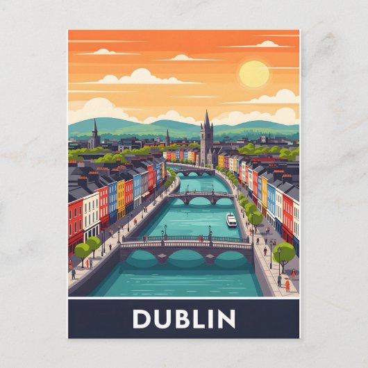 Colorful Dublin Cityscape – River Liffey & Bridges Briefkaart (Voorkant)