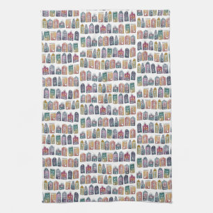 Colorful Dutch Houses Amsterdam City Pattern Theedoek