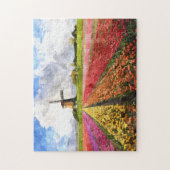 Colorful Dutch Tulps Flower Fields Waterverf Art Legpuzzel (Verticaal)