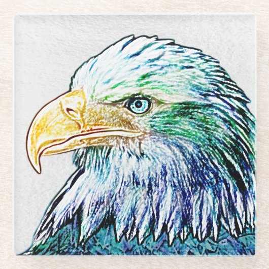 Colorful Eagle Sketch Glazen Onderzetter (Voorkant)