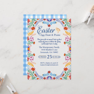Colorful Easter Blue Gingham Egg Hunt Kaart