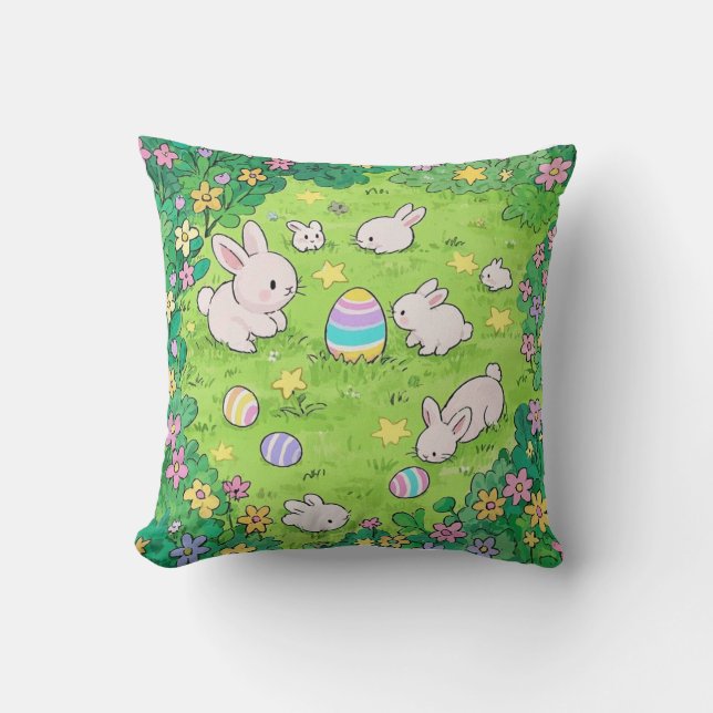 Colorful Easter Bunnies Kussen (Voorkant)