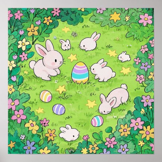 Colorful Easter Bunnies Poster (Voorkant)