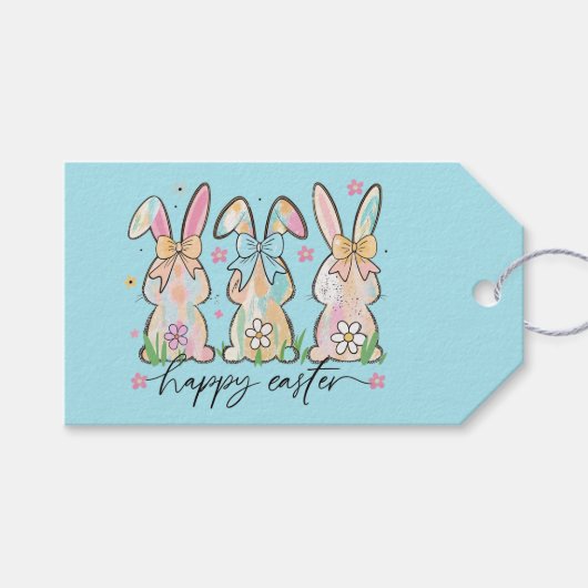 Colorful Easter Bunnies with Bows Cadeaulabel (Voorkant (Horizontaal))