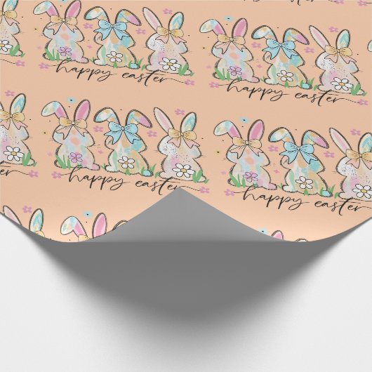 Colorful Easter Bunnies with Bows Cadeaupapier (Hoek)