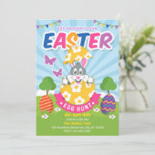 Colorful Easter Bunny Egg Hunt Uitnodiging (Staand voorkant)