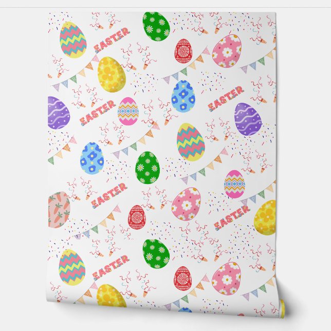 Colorful Easter Egg and Spring Bunting Pattern  Behang (Afrollen)