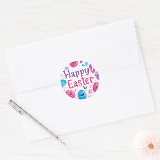 Colorful Easter Egg Hunt Classic Round Sticker  (Envelop)