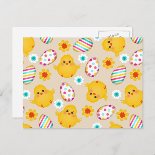 Colorful Easter Eggs and Chicken Pattern Feestdagenkaart (Voorkant / Achterkant)