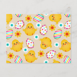 Colorful Easter Eggs and Chicken Pattern Feestdagenkaart