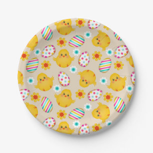 Colorful Easter Eggs and Chicken Pattern Papieren Bordje