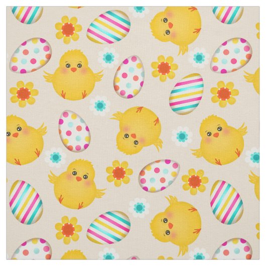 Colorful Easter Eggs and Chicken Pattern Stof (Swatch)