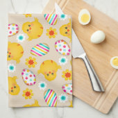 Colorful Easter Eggs and Chicken Pattern Theedoek (Quarter Fold)