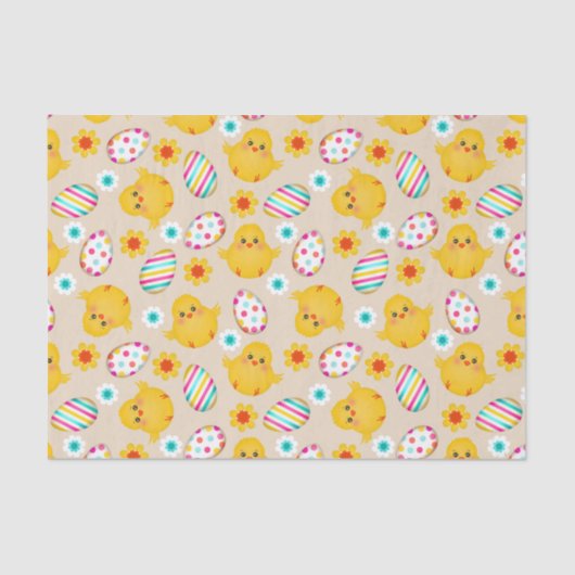 Colorful Easter Eggs and Chicken Pattern Tissuepapier (Voorkant)