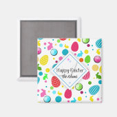 Colorful Easter Eggs, Bunnies, Cupcakes Monogram Magneet (Voorkant / Achterkant)