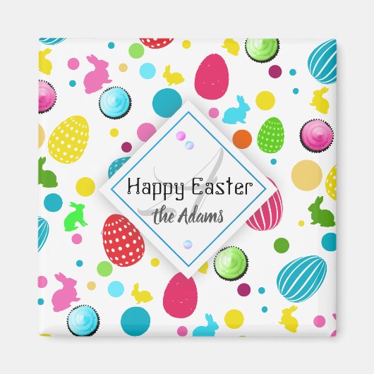 Colorful Easter Eggs, Bunnies, Cupcakes Monogram Magneet (Voorkant)