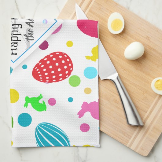 Colorful Easter Eggs, Bunnies, Cupcakes Monogram Theedoek (Quarter Fold)