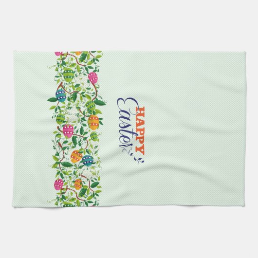Colorful Easter Eggs- & Flowers-patroon Theedoek (Horizontaal)