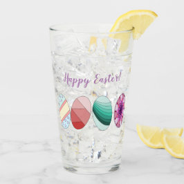 Colorful Easter Eggs "Happy Easter" Glas