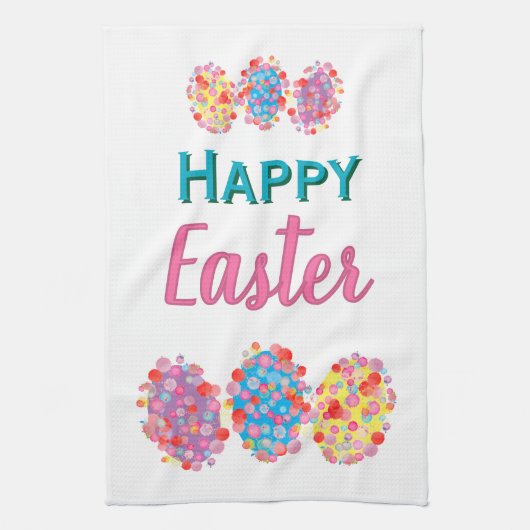 Colorful Easter Eggs Waterverf Blots Happy Easter Theedoek (Verticaal)