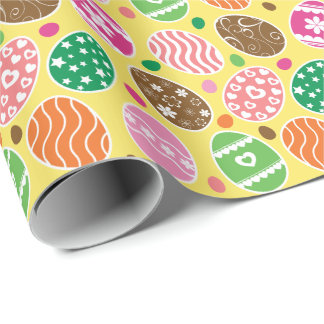 Colorful Easter Pattern Yellow Background Cadeaupapier