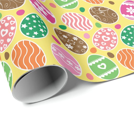 Colorful Easter Pattern Yellow Background Cadeaupapier (Rol Hoek)