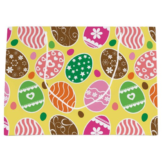 Colorful Easter Pattern Yellow Background Groot Cadeauzakje (Voorkant)