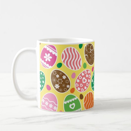 Colorful Easter Pattern Yellow Background Koffiemok (Links)