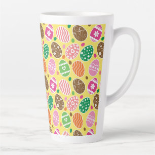 Colorful Easter Pattern Yellow Background Latte Mok