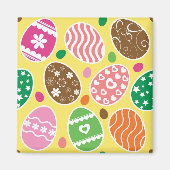 Colorful Easter Pattern Yellow Background Magneet (Voorkant)