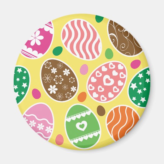 Colorful Easter Pattern Yellow Background Magneet (Voorkant)