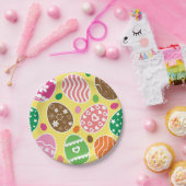 Colorful Easter Pattern Yellow Background Papieren Bordje (Feest)