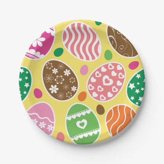 Colorful Easter Pattern Yellow Background Papieren Bordje (Voorkant)
