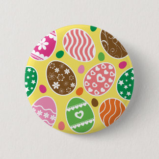 Colorful Easter Pattern Yellow Background Ronde Button 5,7 Cm