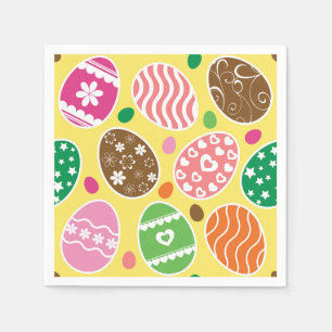 Colorful Easter Pattern Yellow Background Servet