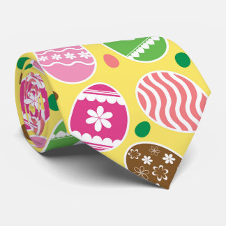 Colorful Easter Pattern Yellow Background Stropdas
