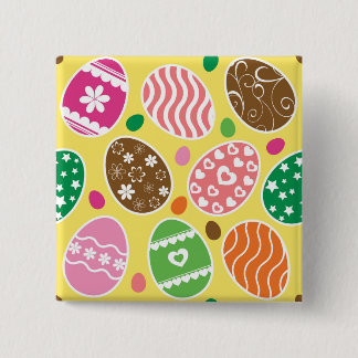 Colorful Easter Pattern Yellow Background Vierkante Button 5,1 Cm