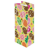 Colorful Easter Pattern Yellow Background Wijn Cadeautas (Achterkant Gekanteld)