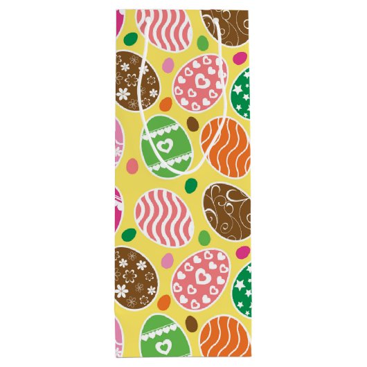 Colorful Easter Pattern Yellow Background Wijn Cadeautas (Achterkant)
