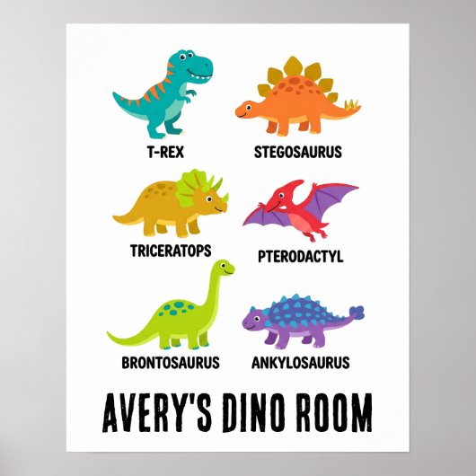 Colorful Educational Dinosaurs Kids Room Poster (Voorkant)