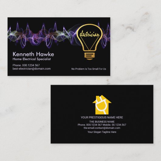 Colorful Electrical Charge Gold Electricia Bulb. Visitekaartje (Voorkant / Achterkant)