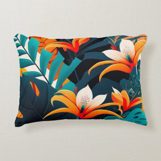 Colorful Elegant Tropical Leaves en Flowers | Accent Kussen (Voorkant)