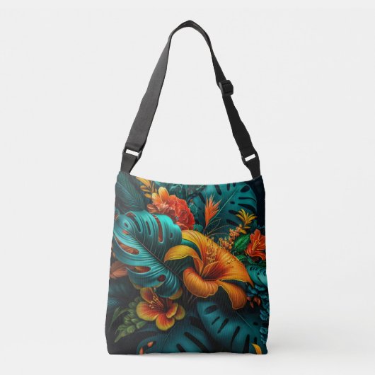 Colorful Elegant Tropical Leaves en Flowers | Crossbody Tas (Voorkant)