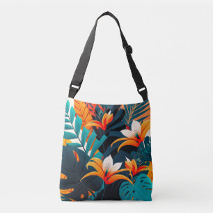 Colorful Elegant Tropical Leaves en Flowers   Crossbody Tas