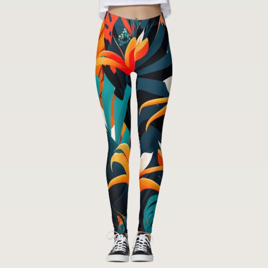 Colorful Elegant Tropical Leaves en Flowers | Leggings (Voorkant)