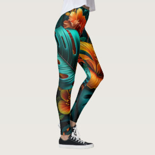 Colorful Elegant Tropical Leaves en Flowers Leggings