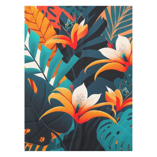 Colorful Elegant Tropical Leaves en Flowers | Tafelkleed (Voorkant)